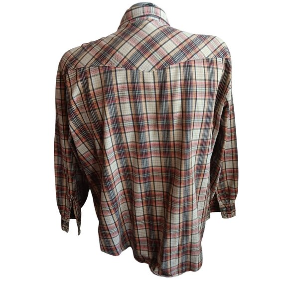 Men's XL Vintage Flannel Western Shirt 1980's Plaid Snap Lariat Hong Kong - Picture 3 of 8
